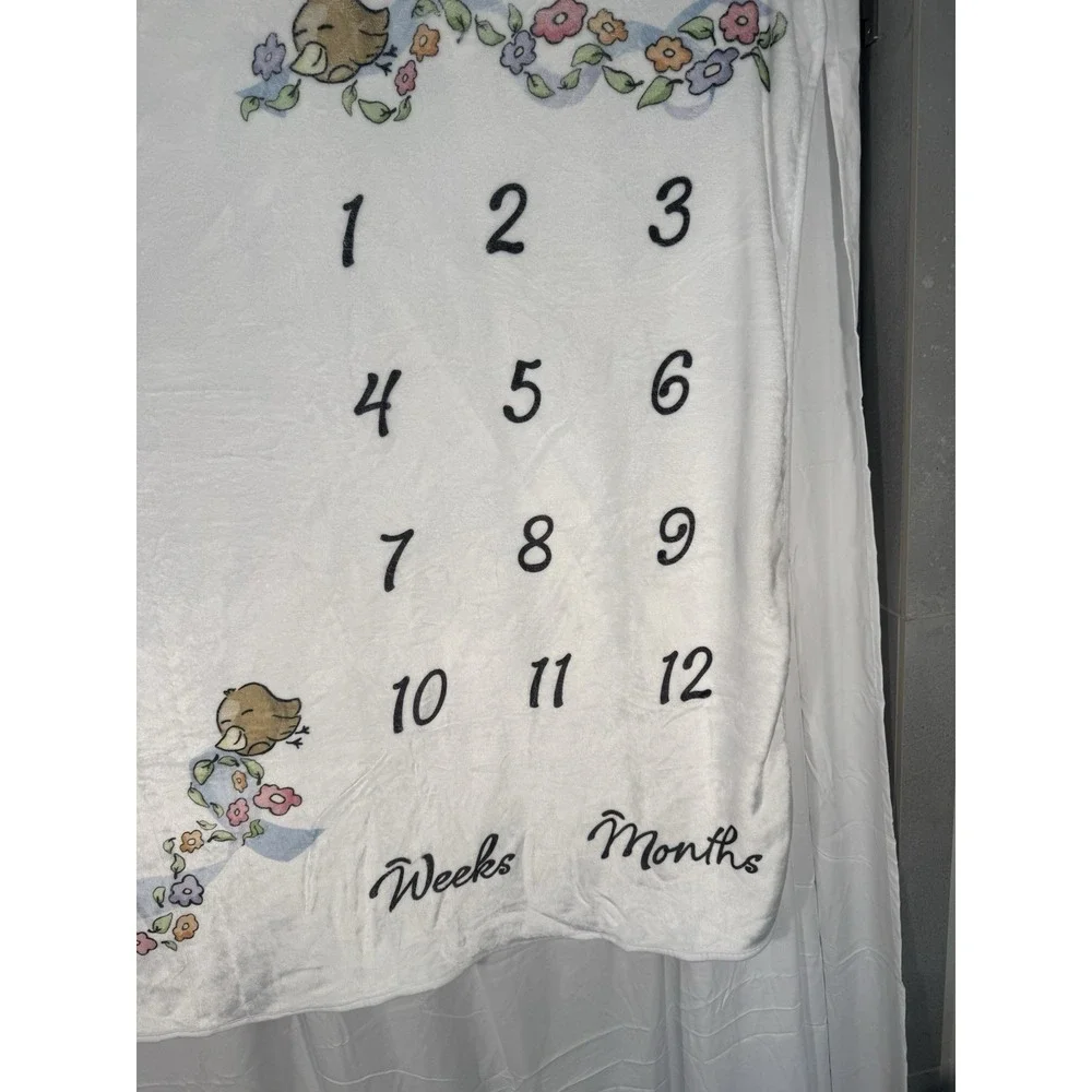 Baby Milestone Blanket Bunny Floral Design monthly grow photo prop. newborn soft